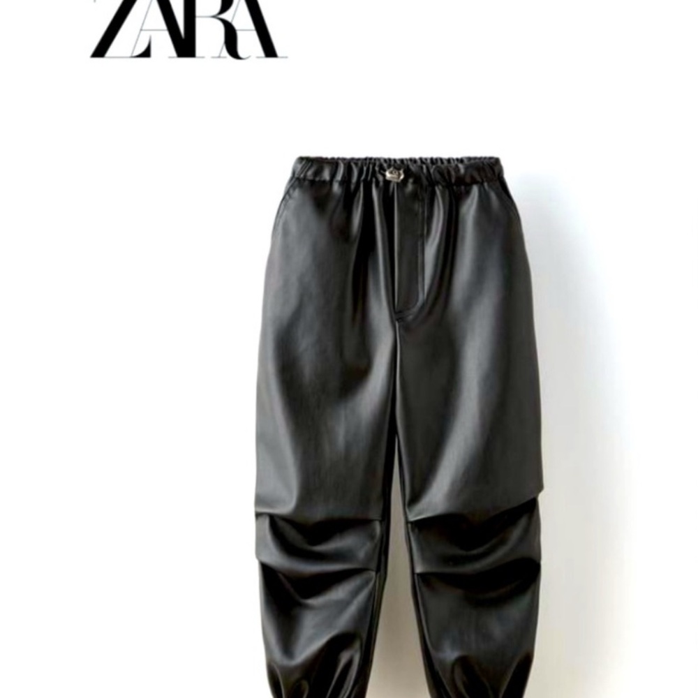 Zara black faux leather jogger style trousers 6yr